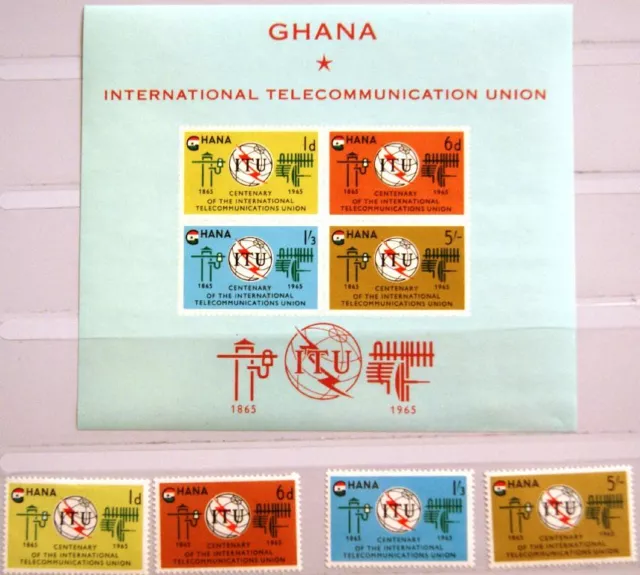 GHANA 1965 210-13 Block 17 204-207a ITU Fernmeldeunion Communicaiton Space MNH