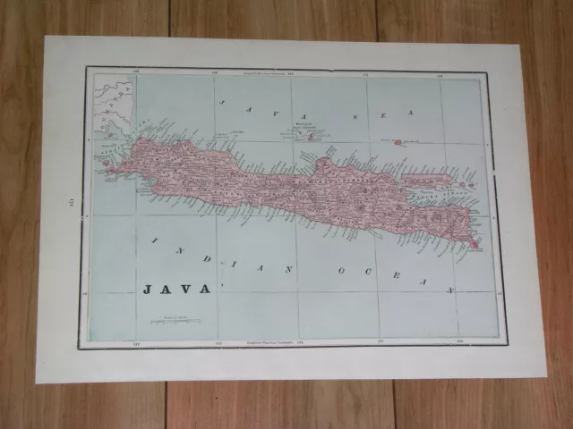 1896 Original Antique Map Of Java Indonesia / Verso Japan