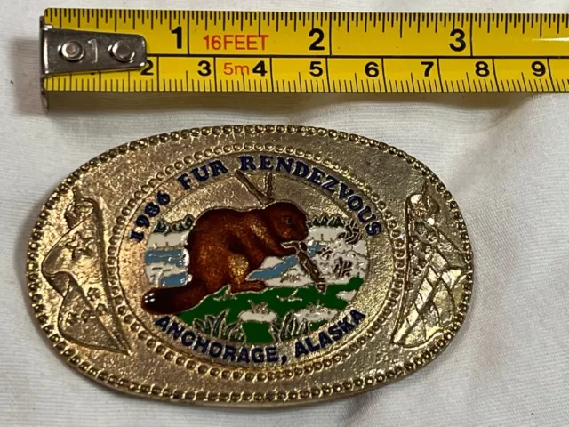 Vintage 1986 Fur Rendezvous Anchorage Alaska Beaver Belt Buckle