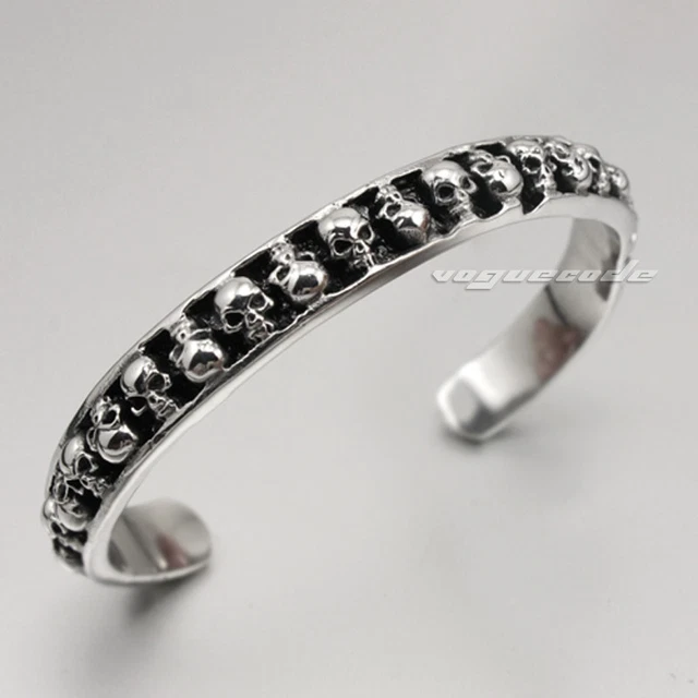 Bracciale Braccialetto Teschi Acciaio Inox Gotico Da Uomo Biker Rocker Punk 5J011B