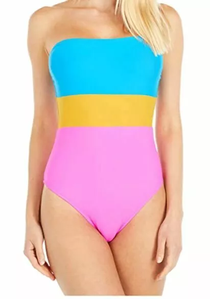$120 J.Crew Women's Pink Color-Blocked Bandeau Tank One Piece Swimsuit Size 14