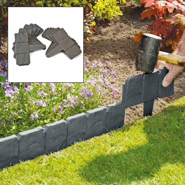 PLASTIC COBBLED STONE Effect Garden Edging HammerIn Lawn Edging Plant