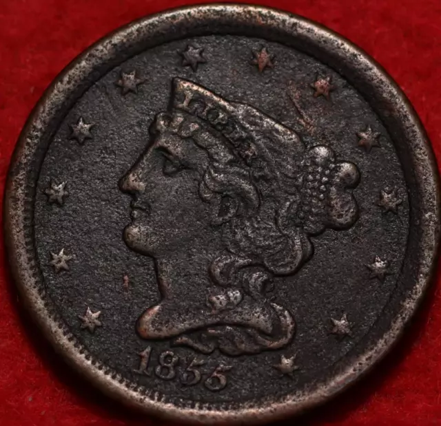 1855 Philadelphia Mint Copper Braided Hair Half Cent