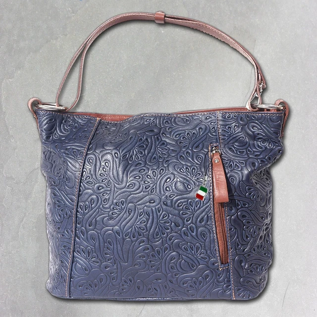Florence Cuero Auténtico Bolso de Hombro Mujer Azul Braun Bolsa con Asas OTF130B