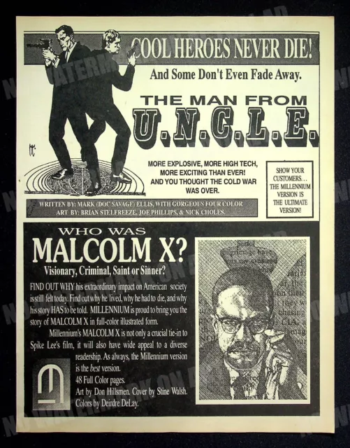 Man From U.N.C.L.E. + Malcolm X Millennium Comics 1992 Print Magazine Ad Poster