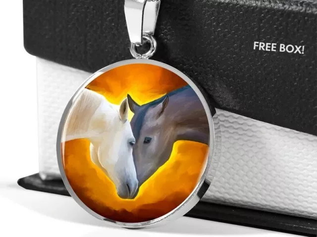 HORSE BROWN WHITE ANIMAL Pendant Sterling 925 Silver 20" Necklace men women gift