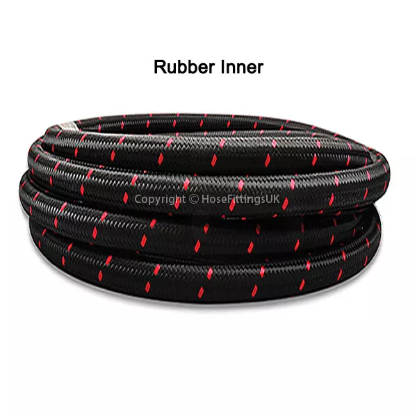 AN-10 10AN 14MM Black NYLON Braided RUBBER RED STRIPE Oil Cooler Hose 1/2 Metre