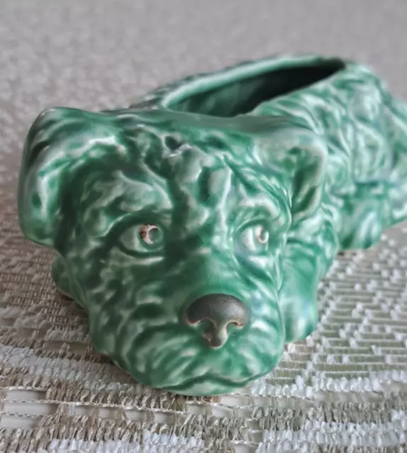 Vintage Sylvac (No. 2024) Terrier Dog Vase : Green : Lovely Condition