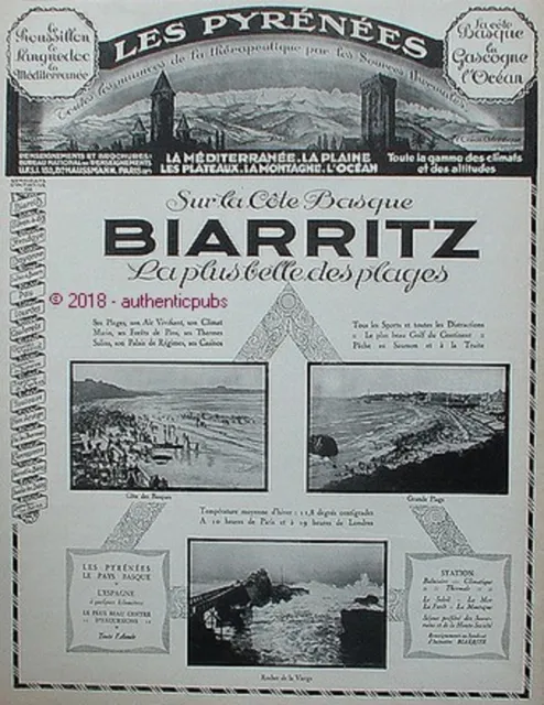 Publicite Biarritz Cote Basque Belle Plage Rocher De La Vierge De 1926 French Ad