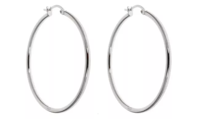 Women’s 925 Sterling Silver 55mm 2” Big Round Large Thin Hoop Snap Earrings