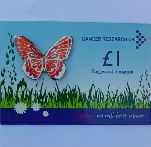 Cancer Research Red Butterfly Charity Pin Badge Brand New!