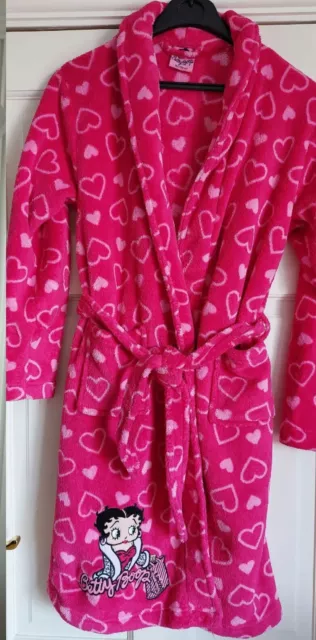 Betty Boop Fleecy  Heart Patterned Dressing Gown With Pockets. Age 12-13 Years