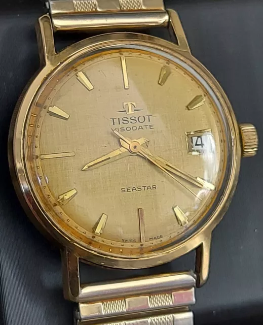 Vintage Tissot Visodate Seastar Gold Plated Classic Expanding Strap Wrist Watch