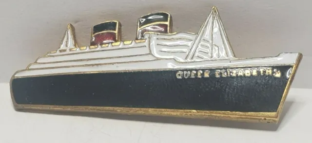 Cunard white star line RMS Queen Elizabeth Ship shaped enamel badge