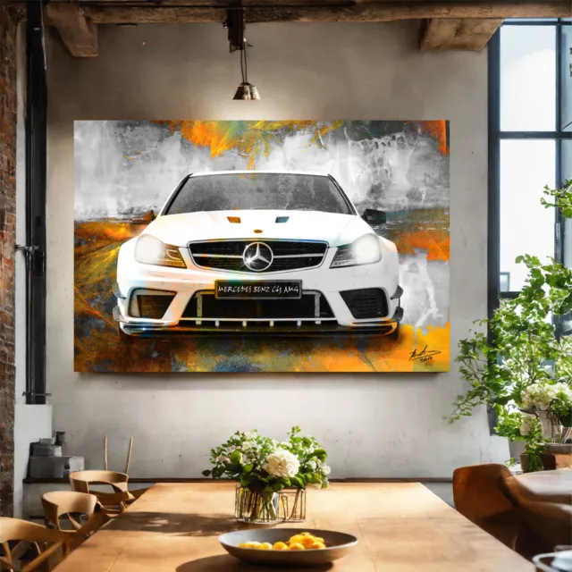 Leinwand Bild Auto Mercedes C63 AMG Sportwagen Wandbilder XXL Wohnzimmer  1090