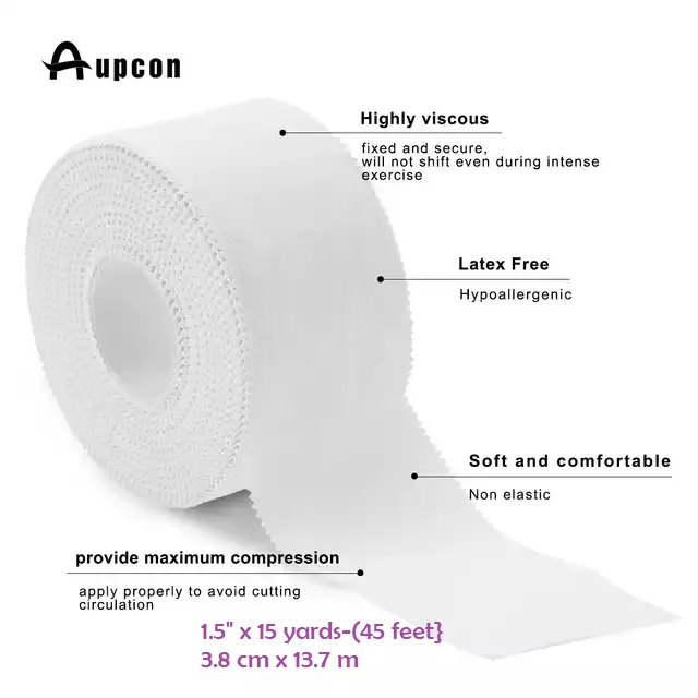 Aupcon Athletic Tape - White -1.5 Inch x 15 yards QTY 1,2,6,8,24 OR 32 Roll Case