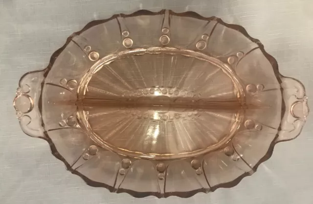 Vintage Pink Depression Glass Oval Divided Relish Dish Oyster&Pearl Pattern