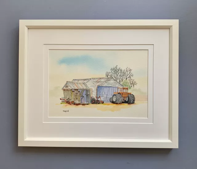 Original Framed Watercolour “The Orange Tractor “ Pindar, Western Australia