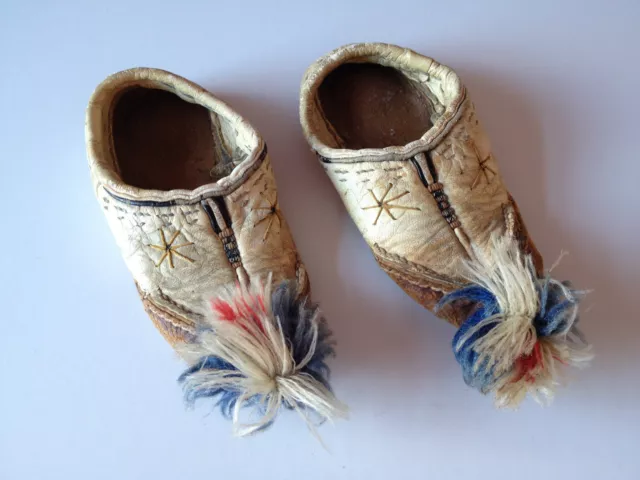 Genuine Rare Antique Native American baby/Child Leather Moccasin Shoes 3