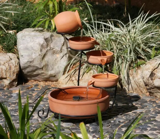 Gardenwize Garden Solar Powered Brown Terracotta Cascade Water Fountain Feature