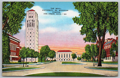 Vintage Postcard - The Mall University of Michigan Campus Ann Arbor Michigan- MI