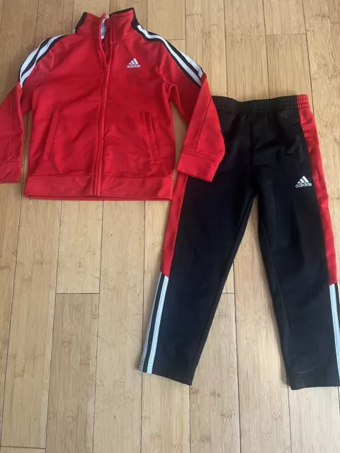 Adidas Boys 2-Pc Tracksuit Outfit ~ SZ 5 ~ Black/Red/White