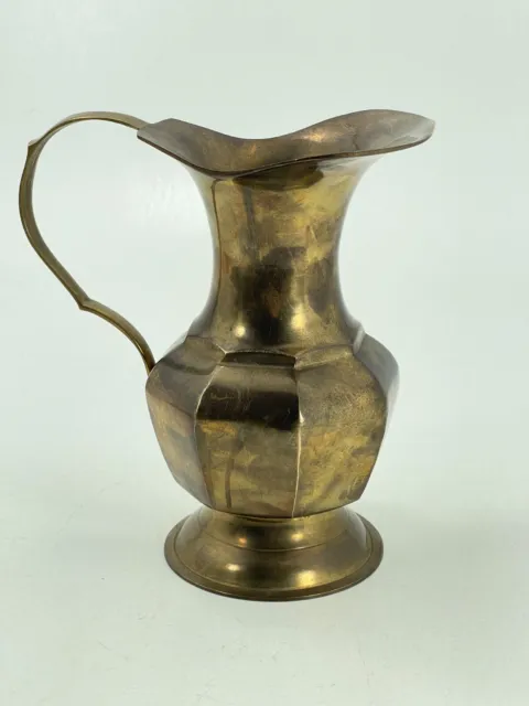 Vintage Solid Brass Pitcher Flower Vase Grecian Greek Style 7" Tall x 4" Diam