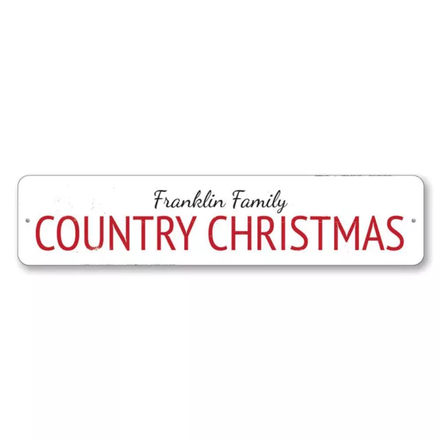 Country Christmas Sign, Custom Family Name Holiday Aluminum Metal Decor Sign