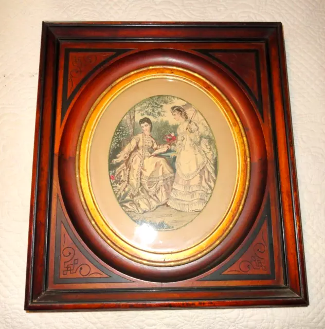 Antique Victorian Eastlake Walnut Gold Gilt Wood Deep Well Frame 18.25" X 16.25"