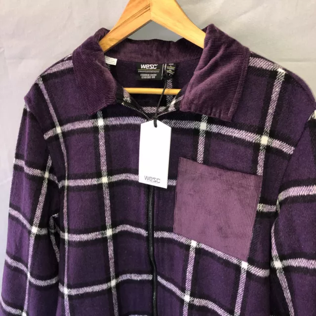 Wesc Nick Plaid Full Zip Purple Unisex Shirt Jacket Shacket Top Mens L Womens XL 2