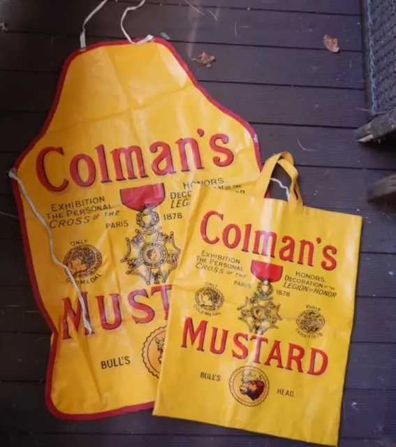 RARE Collectable Colman's Mustard Vinyl Apron & Shopping Bag