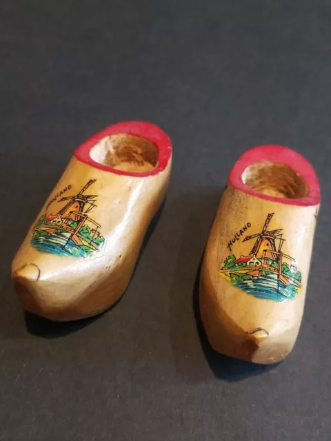 2- Beautiful  Vintage Hand Carved Wooden Holland Clogs Klompen Shoes Solid Wood