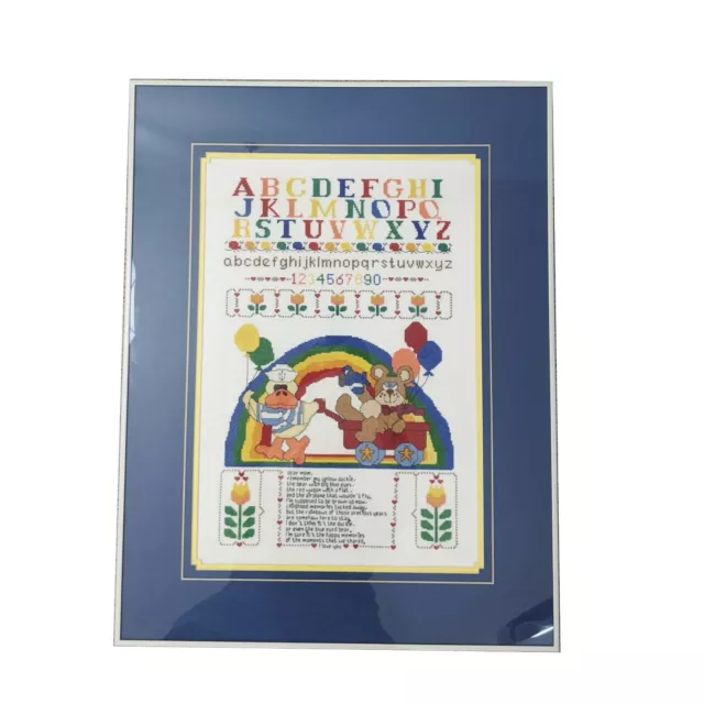 Large Framed Cross Stitch ABCs 123s Animal Rainbow Baby Nursery Child’s Bedroom