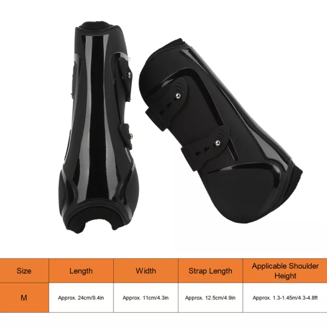 (Black Front Legs M) Horse Leg Boots PU Shell Impact Resistant Elastic