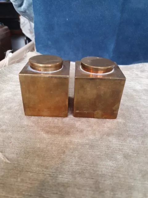 A Pair of Victorian Brass Inkwells for Writing Box c1870