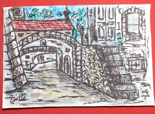 Quadri Disegno Su Tela Paesaggio Borgo Dipinto A Mano Bello 9 X 13 Arredo Casa