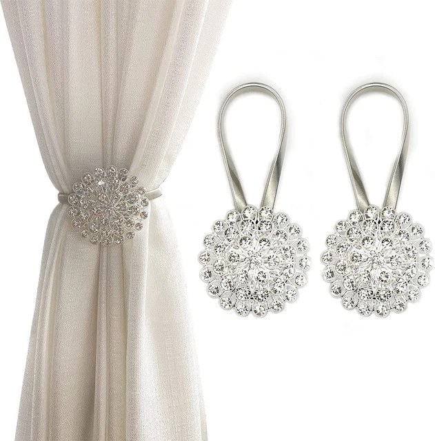 Curtain Tiebacks Clips Magnetic Tie Backs Band Home/Office Crystal Decor 2Pack