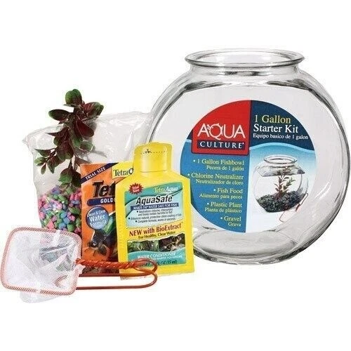 Best Decor 1-Gallon Fish Bowl Starter Kit, Fish Keeping, Net, Food, New Aquarium