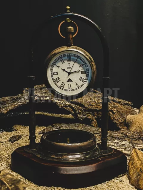 Reloj de escritorio vintage victoriano con brújula, estante/manto navideño... 2