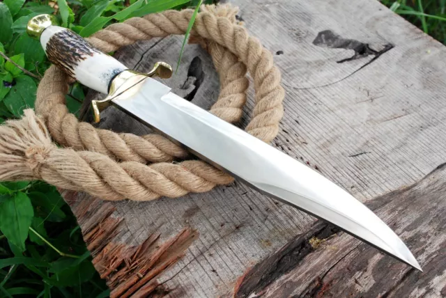 Stag D2 Outdoor Handmade Hunting Survival Tactical Bowie Knife Antler Grip Cover