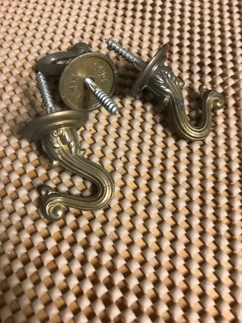 3 Ceiling Plant Lamp Swag Hooks 1-1/2" Cast With Brass Plate & Beautiful Patina.