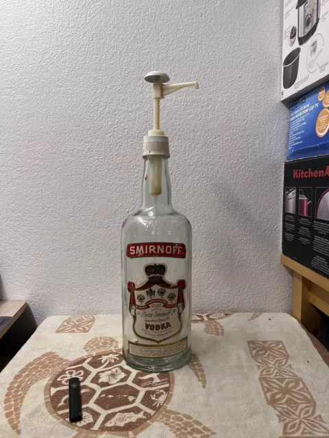 Vintage Large Smirnoff Vodka Glass 1 Gallon Bottle w Pump advertising display