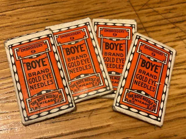 VTG (4 ) Antique Packages BOYE Embroidery Gold Eye Sewing Machine Needles 9