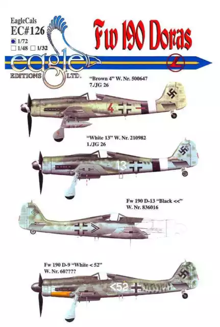 EagleCals Decals 1/72 FOCKE WULF Fw-190D DORA Fighter JG26