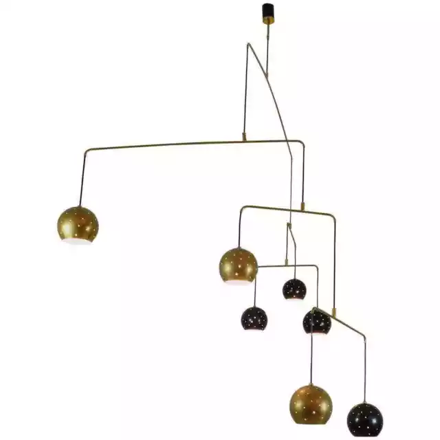 1950 Mid Century Urchin Brass Sputnik Chandelier Unique Stilnovo Kalmar Italian