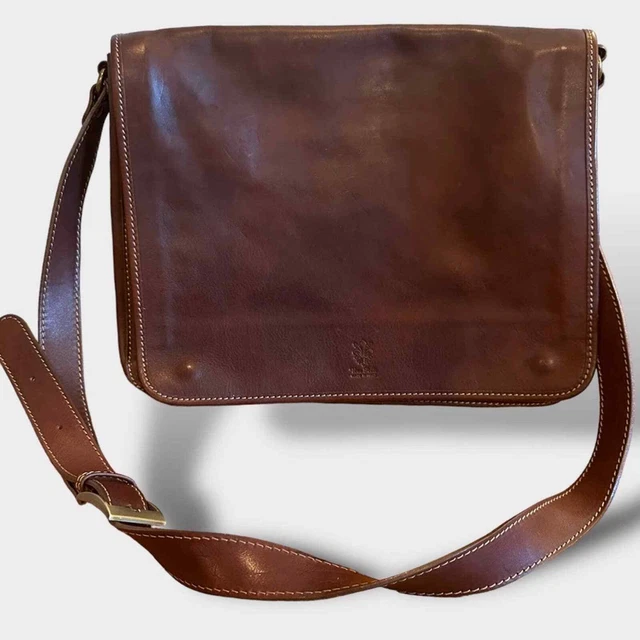Vera Pelle Italian Leather Briefcase Messenger Bag Made In Italy Laptop Travel