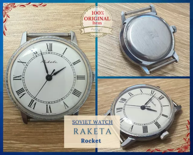 Orologio da polso meccanico vintage sovietico originale "RAKETA" "Rocket" - RARO