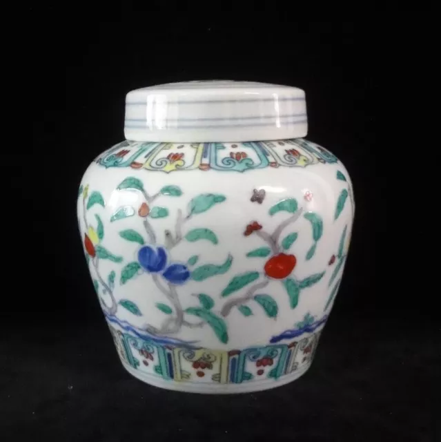 Old Chinese Hand Painting Flowers Porcelain Pot Vase with Cover "Tian" Mark 2