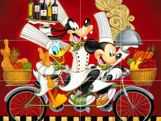 mickey mouse goofy donald duck chef art food wine ceramic tile mural backsplash