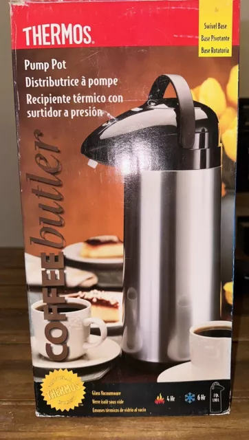 Thermos Air Pot Stainless Steel 2 Qt 1.9L Pump Coffee Server Swivel